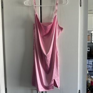 Light Pink Satin Cowl Neck Mini Dress with Split